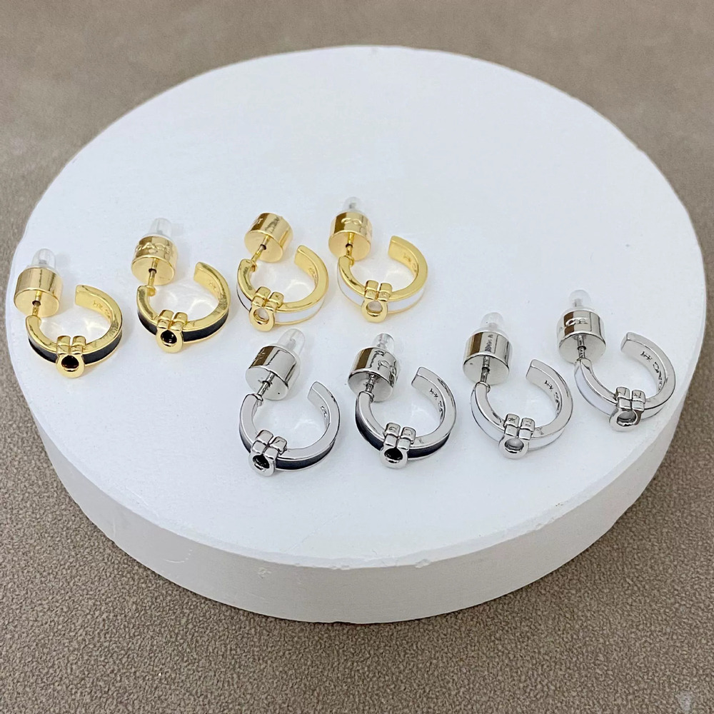 Tory Burch Inlaid Enamel Letter Mini Metal Earrings